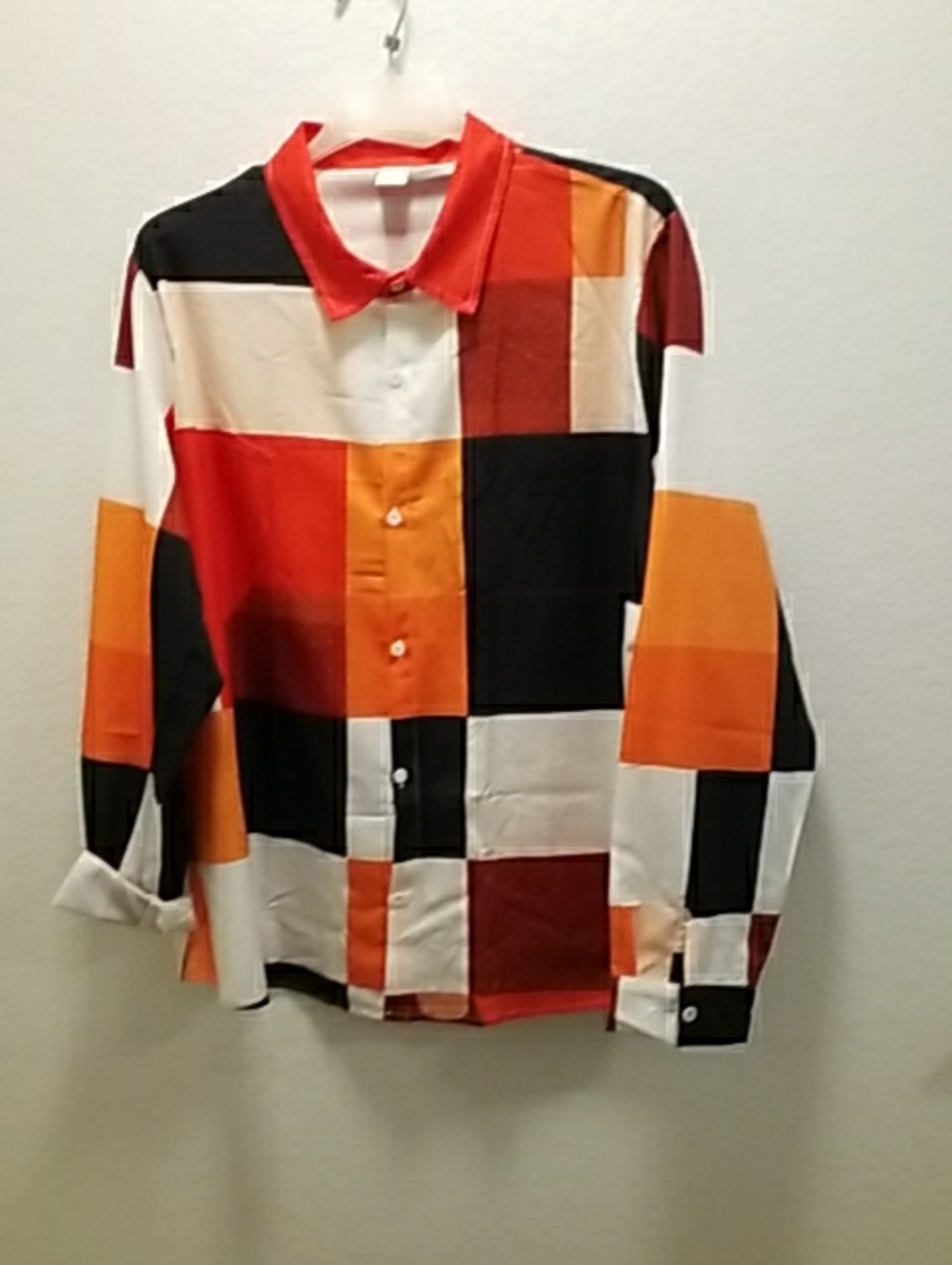Women’s Colorblock Button-Up Blouse in Orange, Black & White